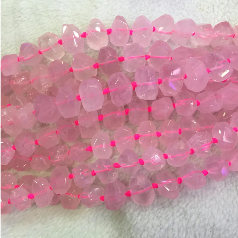 

High Quality Natural Genuine Dark Pink Madagascar Rose Quartz Nugget Free Form Hand Cut Faceted 13-18mm 15" 04346