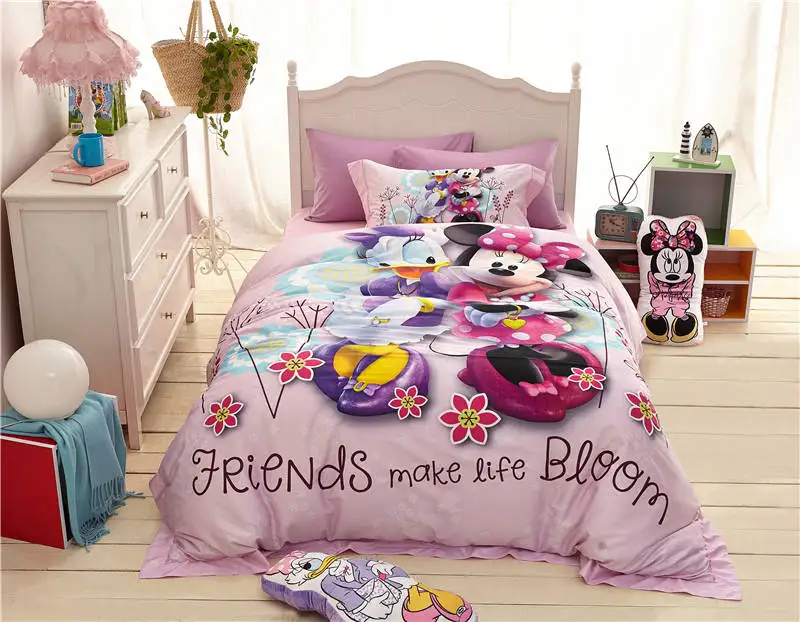 

high quality 1000TC cotton 3D Minnie Mouse Donald Duck printed bedding set for girl's bed cover twin full queen size bedspreads