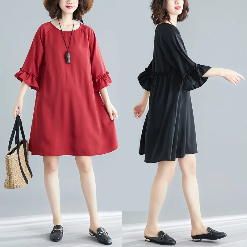 

Envsoll Summer Maternity Dress Woman Dresses Loose Pregnancy Clothes for Pregnant Woman Large Size Bell Sleeve Vestidos