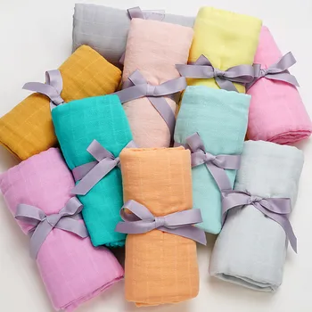 

2019 New Style Pure Color Solid Baby Swaddle Wrap Soft Bamboo Cotton Infant Baby Muslin Blanket Newbron 10 more colors
