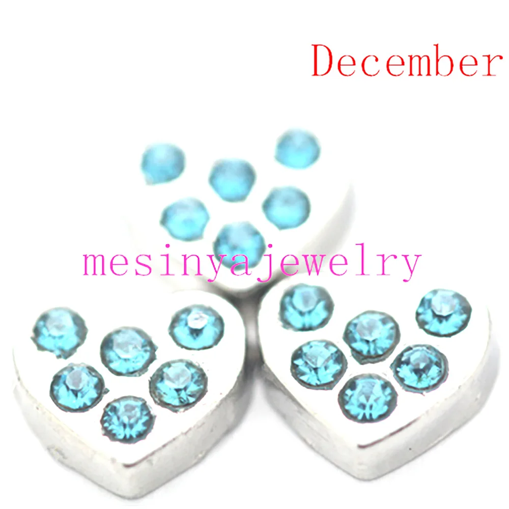 

10pcs Heart Shape Inlay Crystal December Birthstone Custom Floating Charms For Glass Locket
