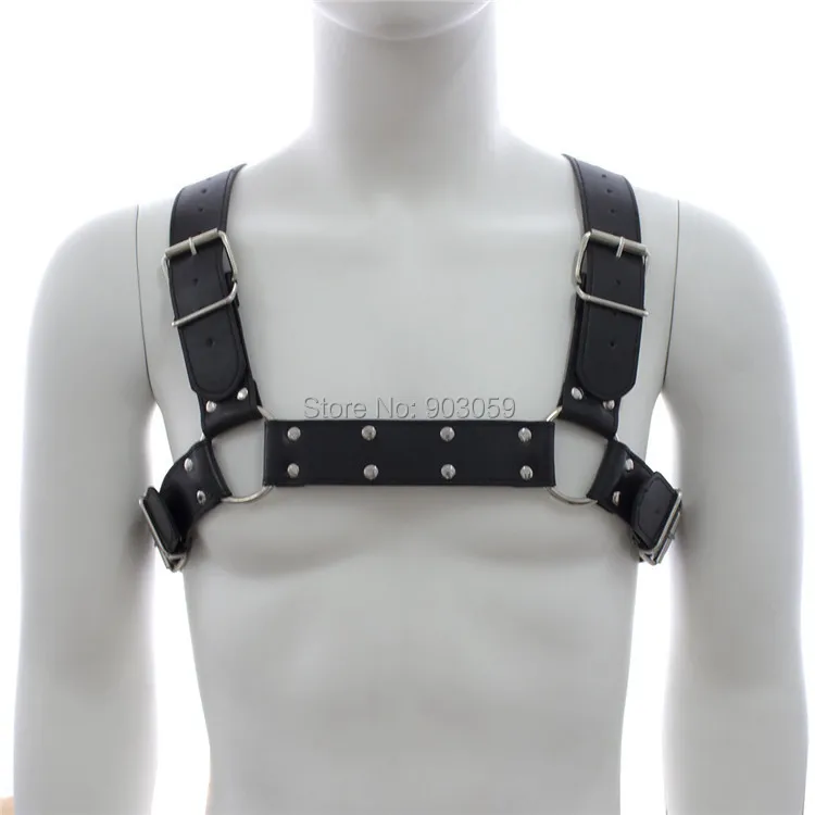 

Men Sexy Punk Faux leather Adjustable pink buckled bondage chest belt leather suspenders braces pants