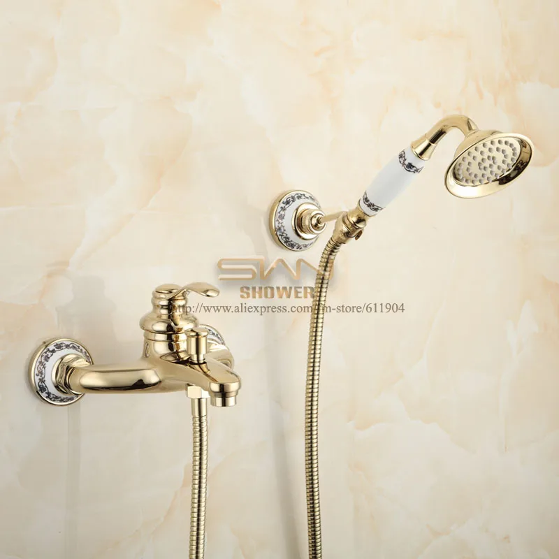 Gold Color Ceramic Bathroom Bathtub Faucet Handheld Shower faucets