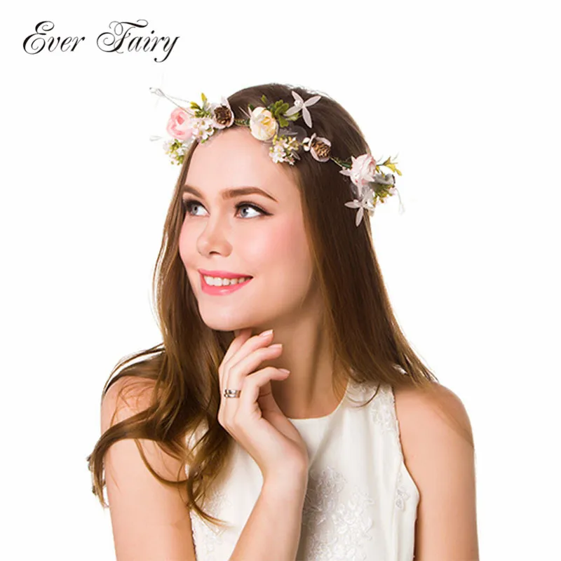 

EVER FAIRY Flower Crown Girl Rose Fruit Bride Wreath Crown Headband Floral Garlands Hairband Headdress Women Hair Accessories