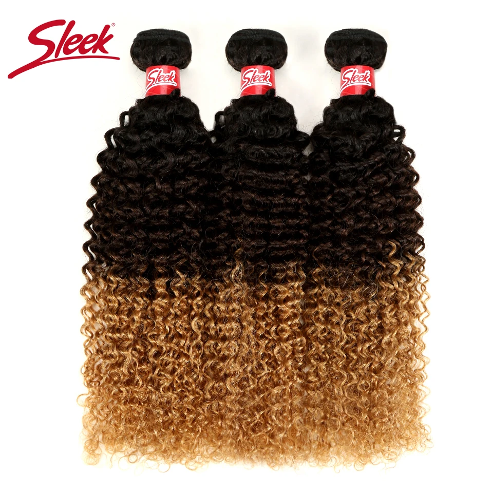 Sleek бразильские волосы категории virgin Комплект s кудрявый вьющиеся волосы 3 Комплект предложения не Реми Пряди человеческих волос для наращивания Цвет T1B/4/27