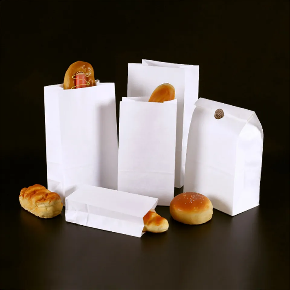 10pcs 6 Sizes White Paper Gift Bags Sandwich Bread candy Bags takeout