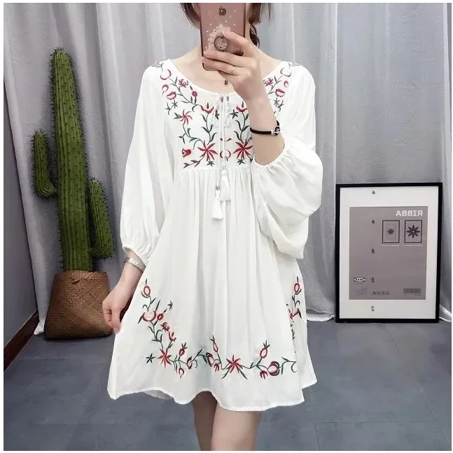 JOYINPARTY Hot Sale Free Shipping Vintage 70s Mexican Ethnic Embroidered Boho Hippie Loose Causel Women Chic Mini Dress | Женская одежда
