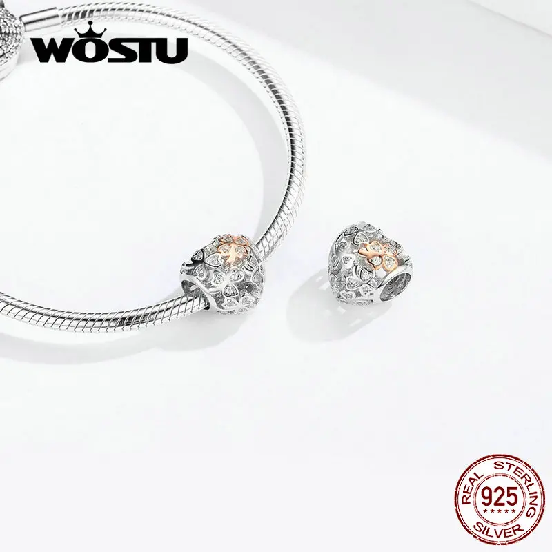WOSTU, настоящее 925 пробы, серебряная ажурная подвеска в форме сердца, подходит к оригинальному браслету, подвеска на удачу, свадебные модные ювелирные изделия, FIC1248