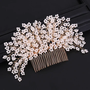 

Fashion Gold Color Full Pearl Tiara Hair Jewelry Newest Design Hair Comb Wedding Hair Accessories For Bride Women Headpiece