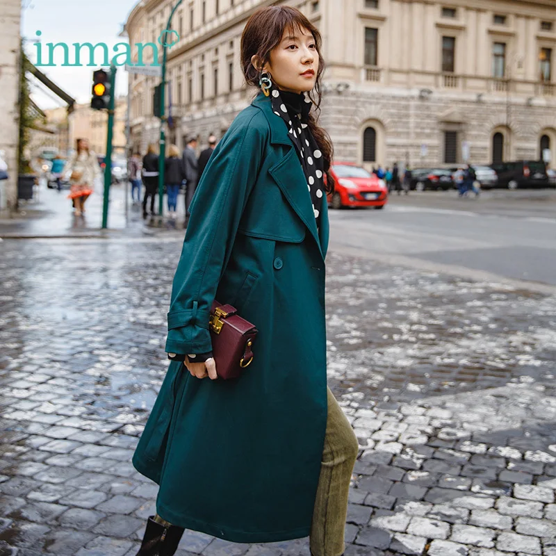 

INMAN Autumn straight hooded double breasted long sleeved casual women trench coat