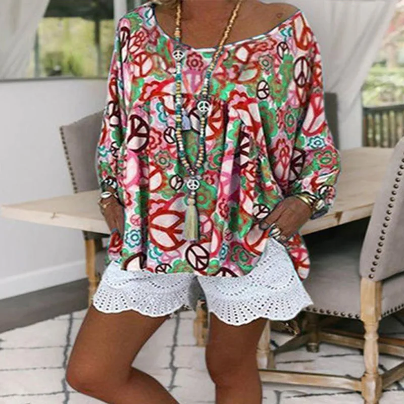 Women's shirt Floral Print Round Neck Long Sleeve Loose Bohemian casual comfortable summer Shirt Tops |