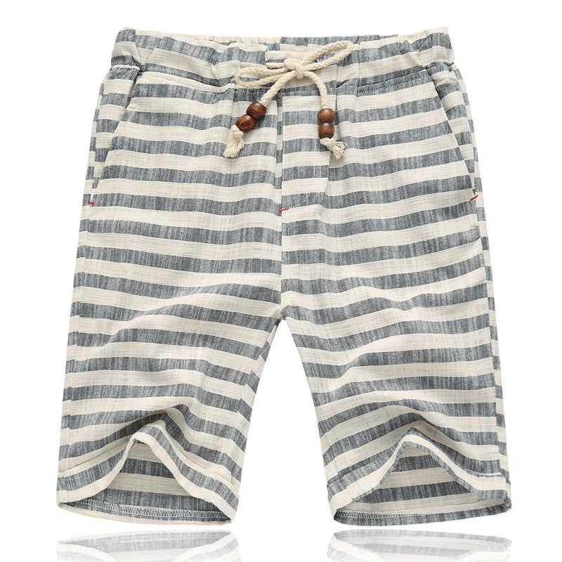 

Striped shorts men's summer elastic waist linen cotton shorts large size M-5XL men's striped loose casual cotton beach shorts