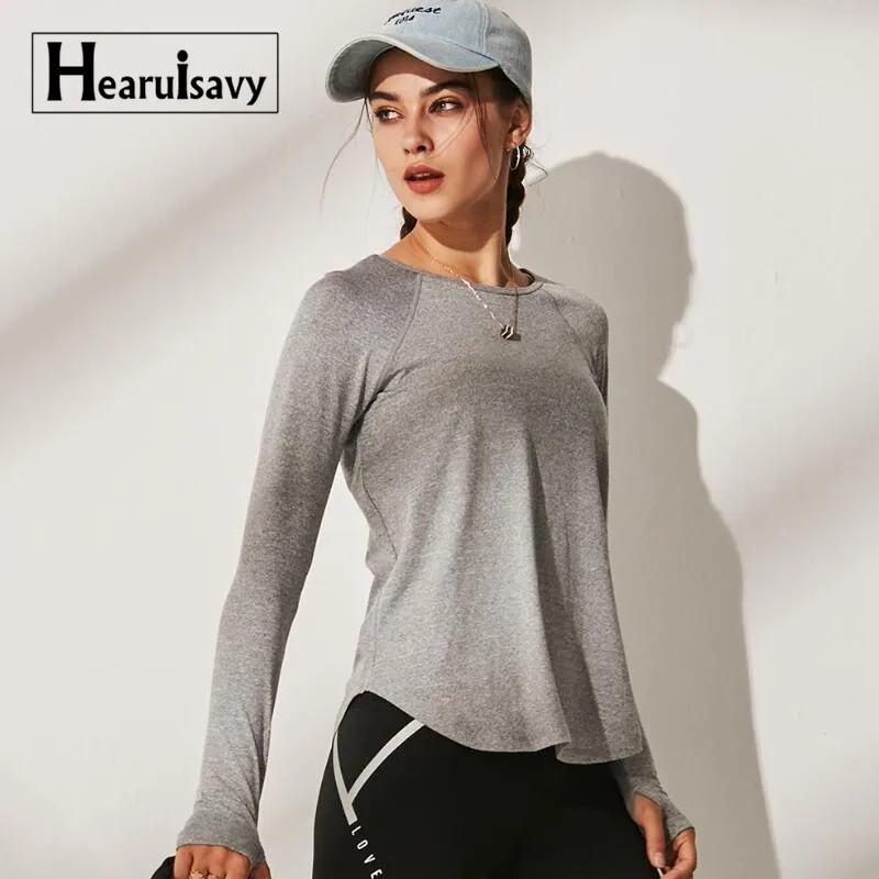 Hearuisavy рубашки для йоги женские для бега фитнес Йога Рубашка с длинными рукавами Топы Тренировки Спортивная одежда для женщин сухой крой