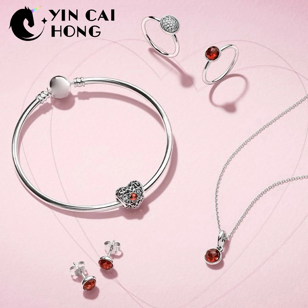 

YCH 100% 925 Sterling Silver JANUARY SIGNATURE HEART BIRTHSTONE CHARM DROPLET PENDANT Earring Studs RING Bangle Necklace Set