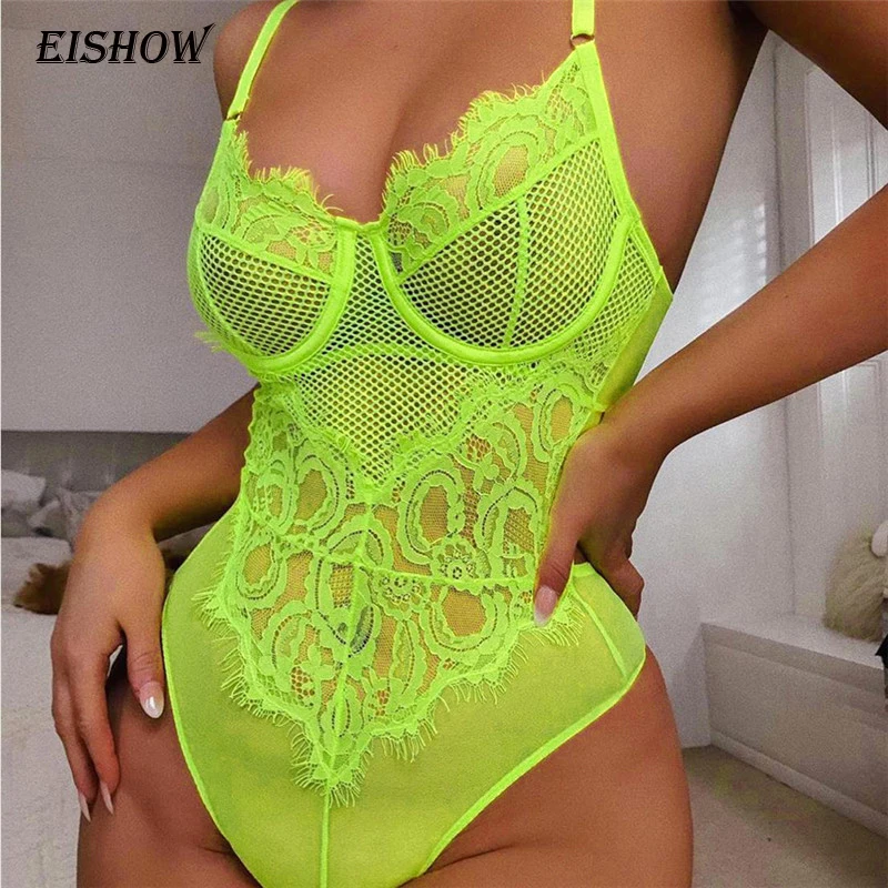 

EISHOW Womens See Through Mesh Summer Floral Lace Rompers Jumpsuit Sleeveless Sexy Perspective Backless Rompers Black Bodysuit