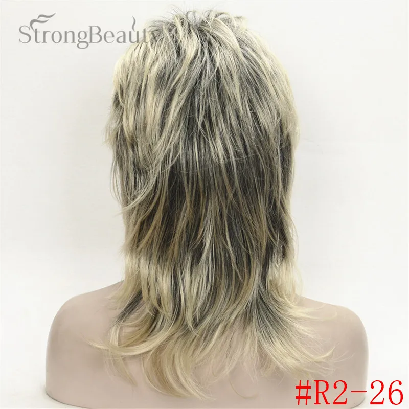 blonde with dark roots Ombre hair Wig Medium Length Cascaded Layers Synthetic Hair Women's Full Wig  (5)