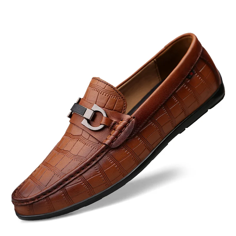 Обувь; мужские уличные классические лоферы из натуральной кожи; мужские слипоны; обувь для вождения; мужская повседневная обувь с узором «крокодиловая кожа»; мокасины; L5 - Цвет: brown