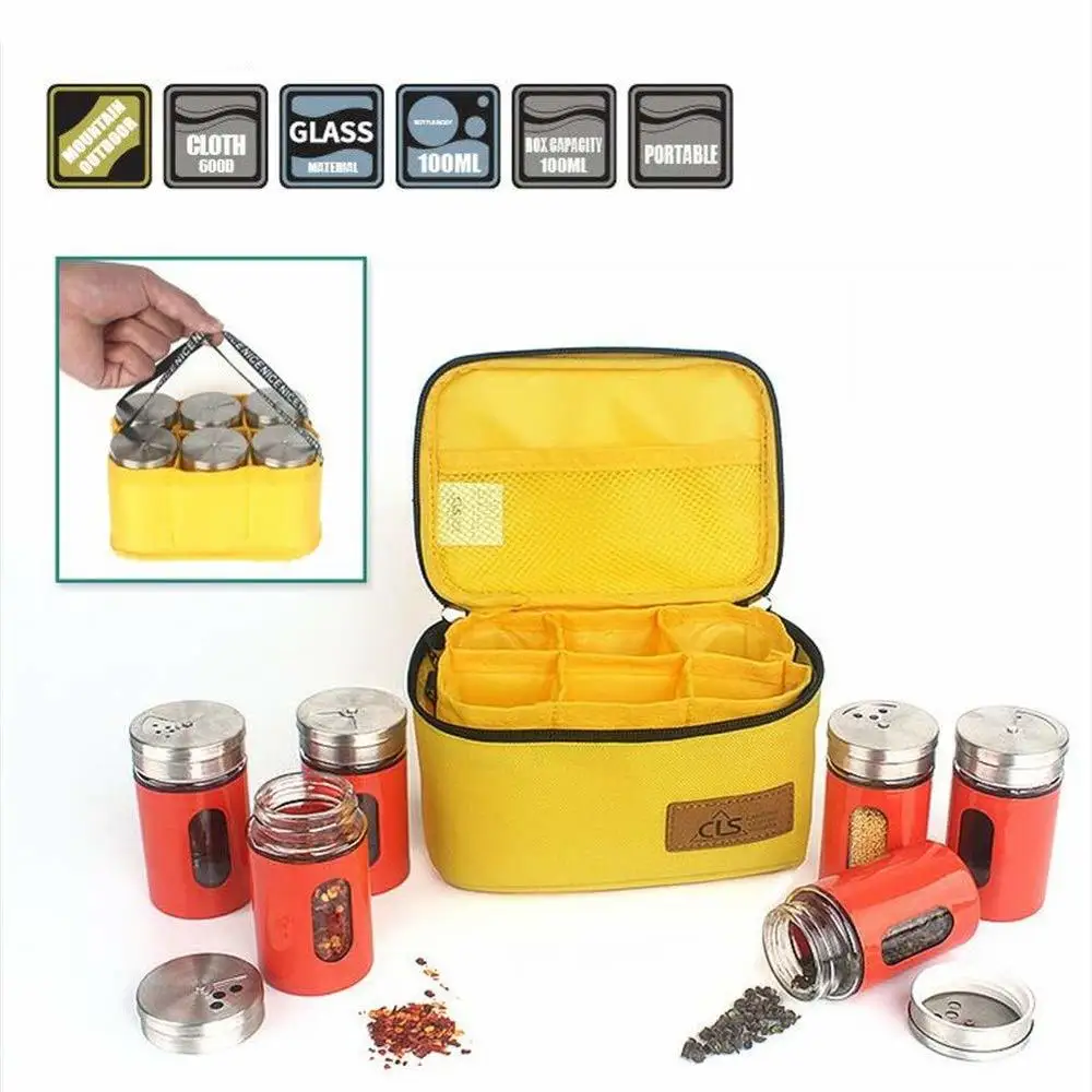 

6pcs-Condiment Bottle Set Spice Bottles Slat Pepper Herb Container Shakers with Pouch for Outdoor kitchen Camping BBQ tools 2019