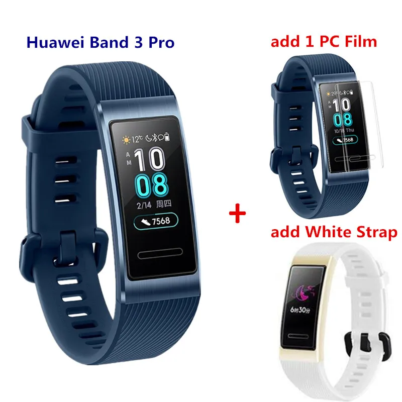 Смарт-браслет huawei Band 3 Pro с gps, металлический Amoled, Полноцветный Сенсорный экран 0,95 дюйма, датчик сердечного ритма, браслет для плавания и сна - Цвет: blue add white