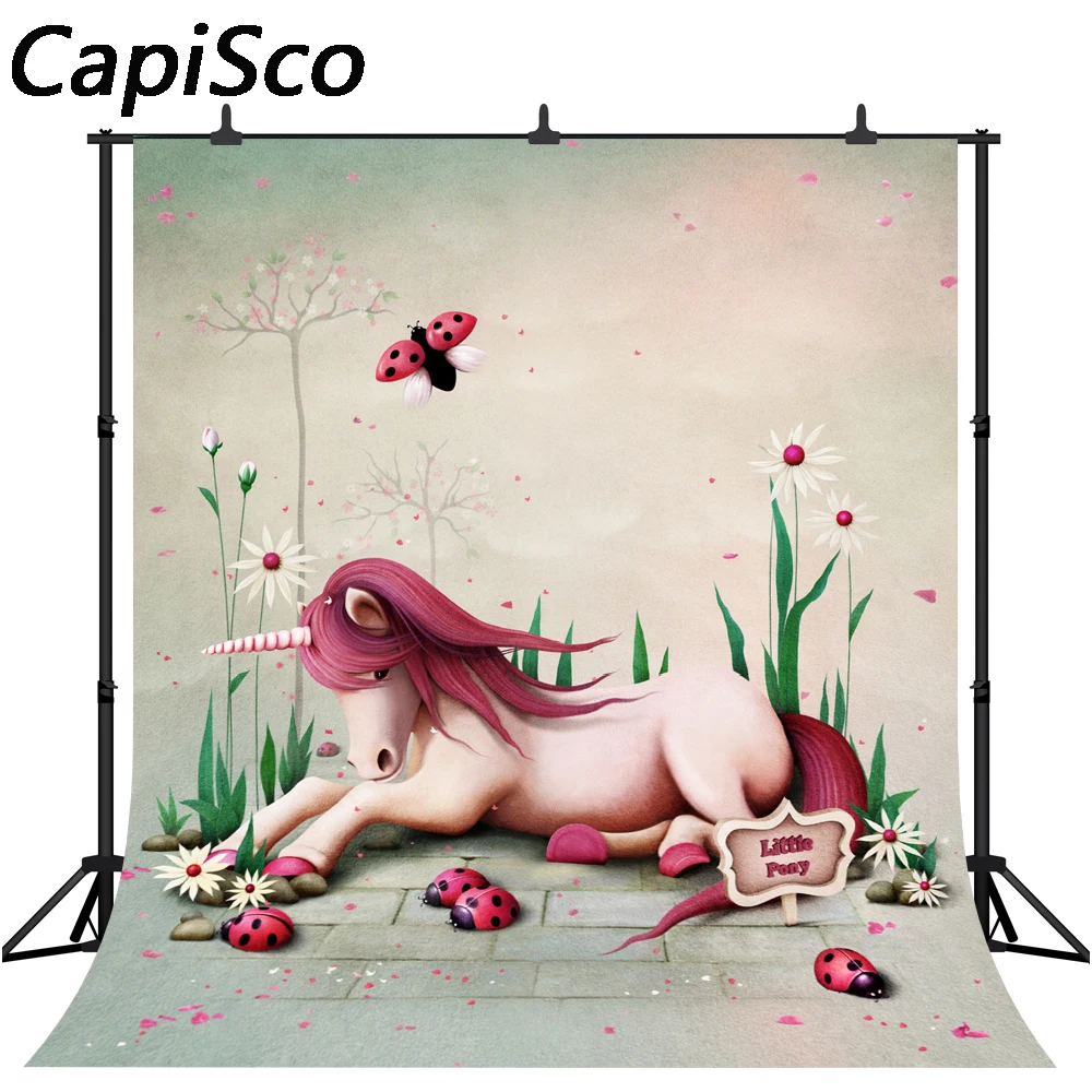 

Capisco Photography backdrop little Pony flower Birthday Party Photo Background baby ladybug Prop for photo studio photocall