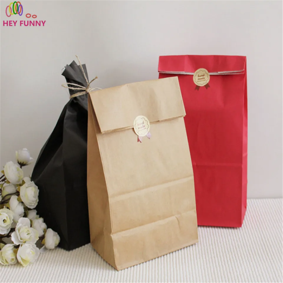 5pcs Kraft Paper Bag Brown Party Wedding Favors Handmade Bread Cookies