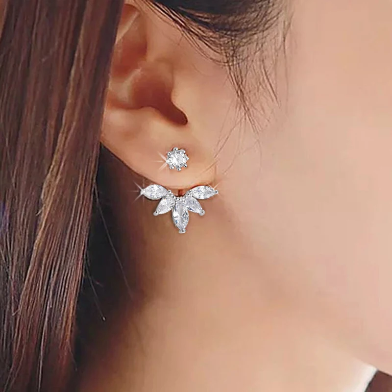 

Trendy Cubic Zircon Sliver Color Flower Jacket Earrings For Women Girl Gift Jewelry