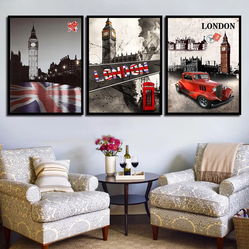 

Canvas Pictures Nordic Prints Poster London England Flag And Building Painting Modular Home Decor Living Room Wall Art Frame