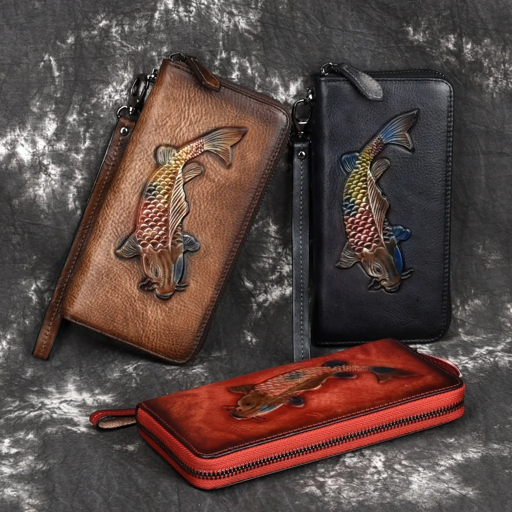 

Genuine Leather Woman Wallet Handmade Long Purse Vintage Solid Cowhide multiple Card Holder Retro Clutch Fashion Standard Wallet