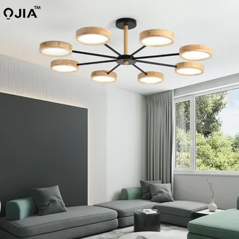 

Nordic chandelier modern minimalist hall lamp iron wood low floor dining room lamp atmosphere home living room lamp