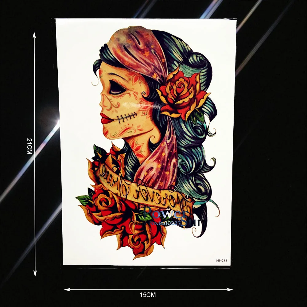 

Old School Waterproof Fake Tattoo Shull Wound Scar Lettering Housewife Design Halloween Body Art Temporary Tattoo Sticker PHB288