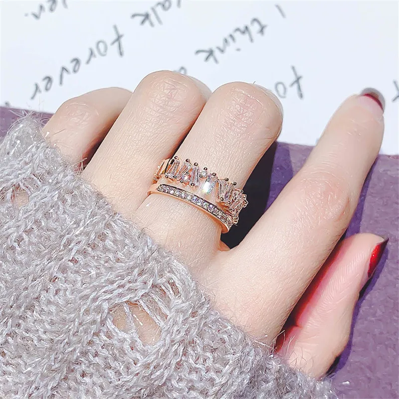 FYUAN, геометрические циркониевые Кристальные кольца для женщин, Djustable, розовое золото, цвет бабочки, кольца на свадьбу, модные ювелирные изделия, подарки