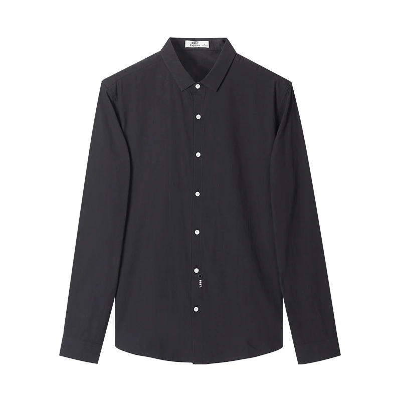 Enjeolon, брендовая Весенняя Однотонная рубашка, мужские повседневные рубашки, Мужская блузка, хлопковые рубашки с длинным рукавом, Мужская одежда, 3XL, CXCY2524 - Цвет: Black