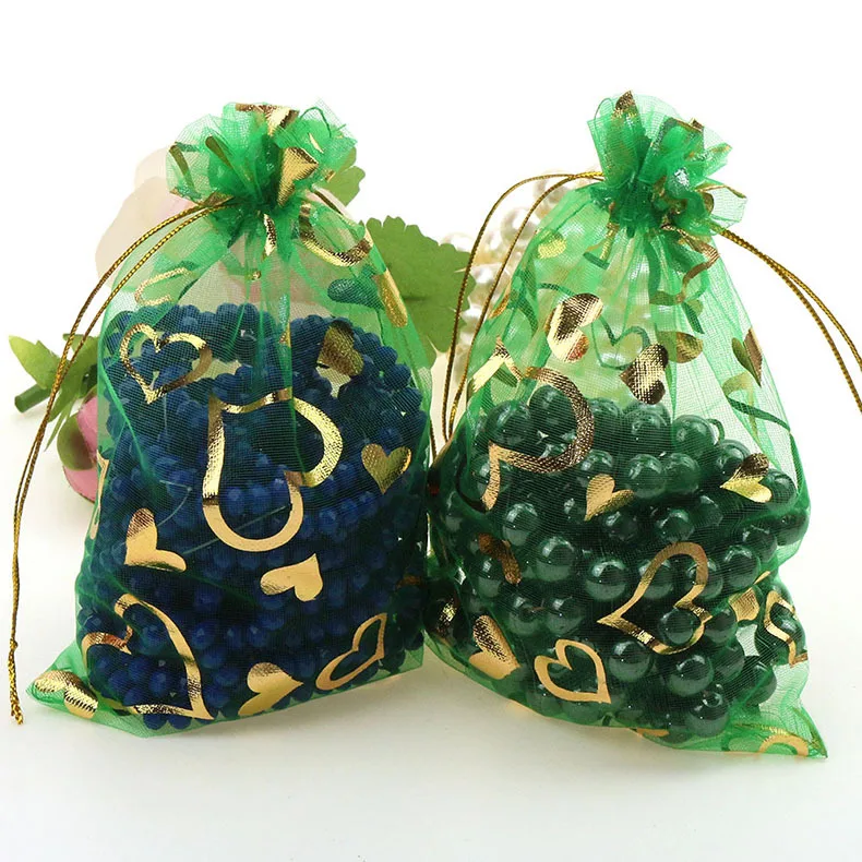 FANLUS 4.36.3 inch Gift Bags Heart Blue Sheer Organza Jewelry Pouches Wedding Party Favor Gift Bags  Drawstring Pouches   (11)