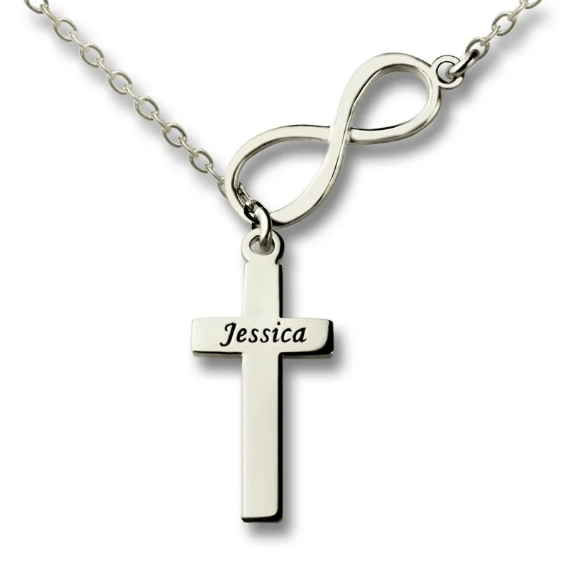 

Custom Name Cross for Men Women Necklace Personalized Letter Infinity Pendant Necklaces My Faith Crosses Choker Chain Silver 925