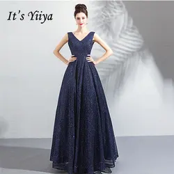 Это Yiiya мать невесты платья для женщин темно синий Bling простые рукава до пола на заказ плюс размеры Мать торжественное платье LX1136
