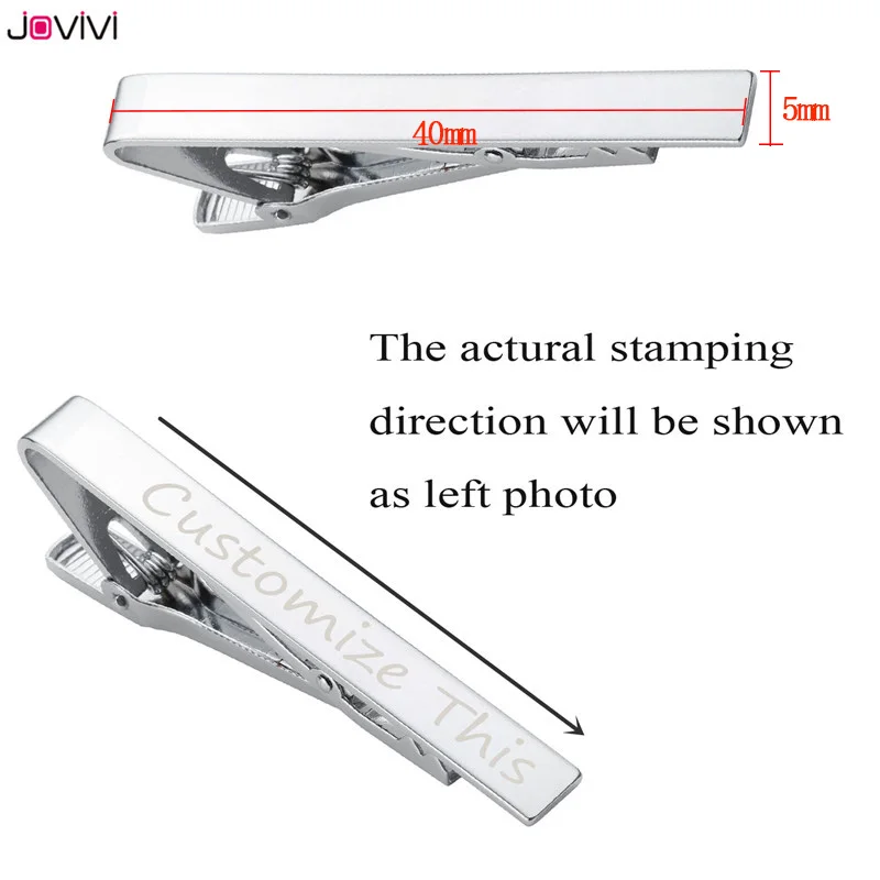 JOVIVI персонализированные пользовательские серебряные зажим для галстука для мужчин подарки индивидуальные Выгравированные запонки зажим для галстука для свадьбы жениха - Окраска металла: 40 mm style 1