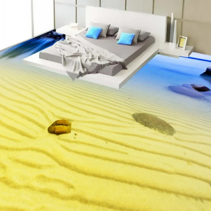 

Free Shipping Seaside beach view 3D stereo flooring custom bedroom lobby children room Affixed wallpaper mural