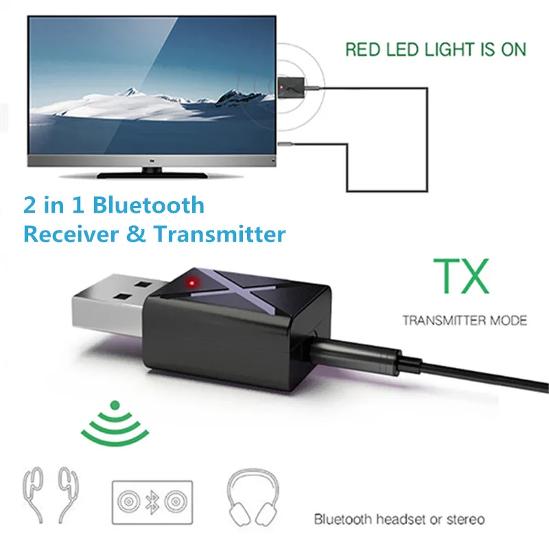 

2 in 1 Bluetooth 5.0 Audio Receiver and Transmitter Wireless music Adapter USB power 3.5mm Jack for Bluetooth mouse TV Car Radio