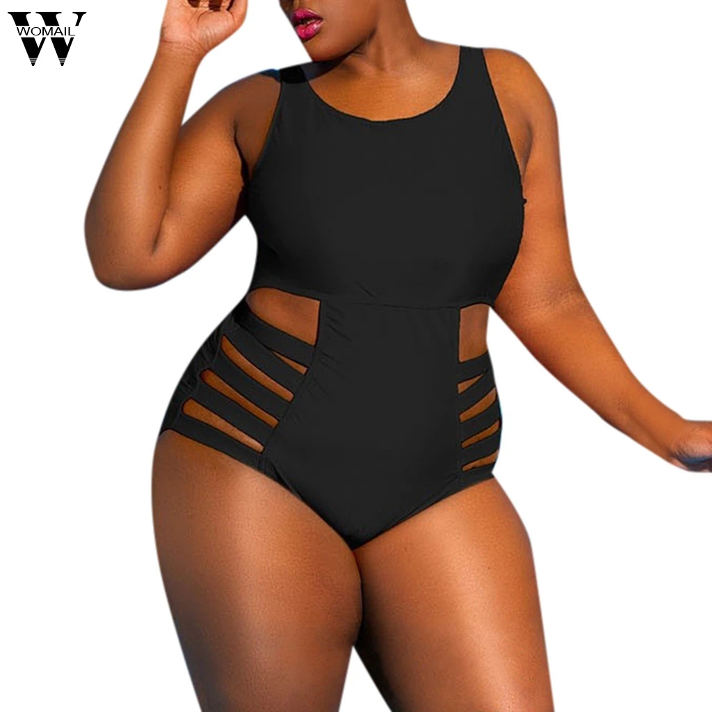 

Sexy Black Halter Beachwear Bandage Women One Piece Swimsuit Large Size Female Swimsuit Plus Fertilizer Women Big Breast Bust