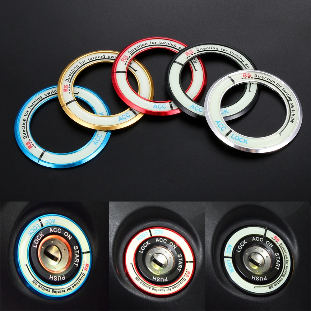 Car Stickers Luminous Alloy Car Ignition Switch Cover Auto Accessories Circle Light Decoration