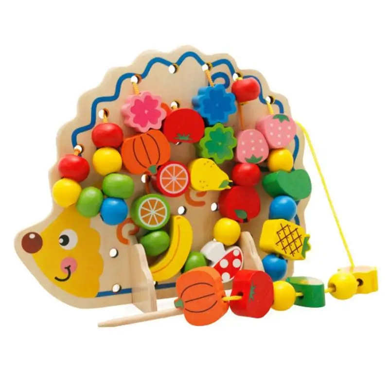 

Wooden Fruits Lacing Stringing Beads Toys Hedgehog Fruit String Beads Board