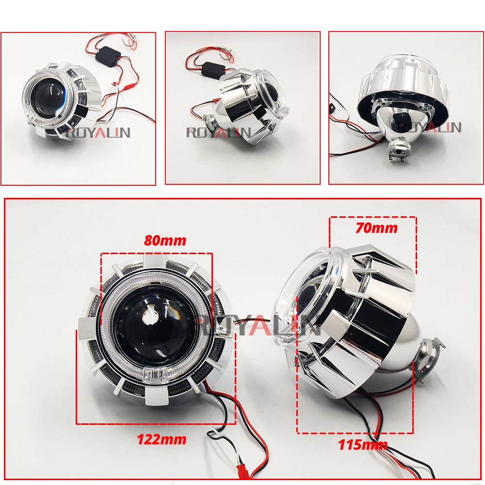 ROYALIN светодиодный DRL двойной ангельские глазки Halo Кольца Мини объектив проектора би ксенон H1 фары кожухи белый красный H4 H7 авто лампы DIY
