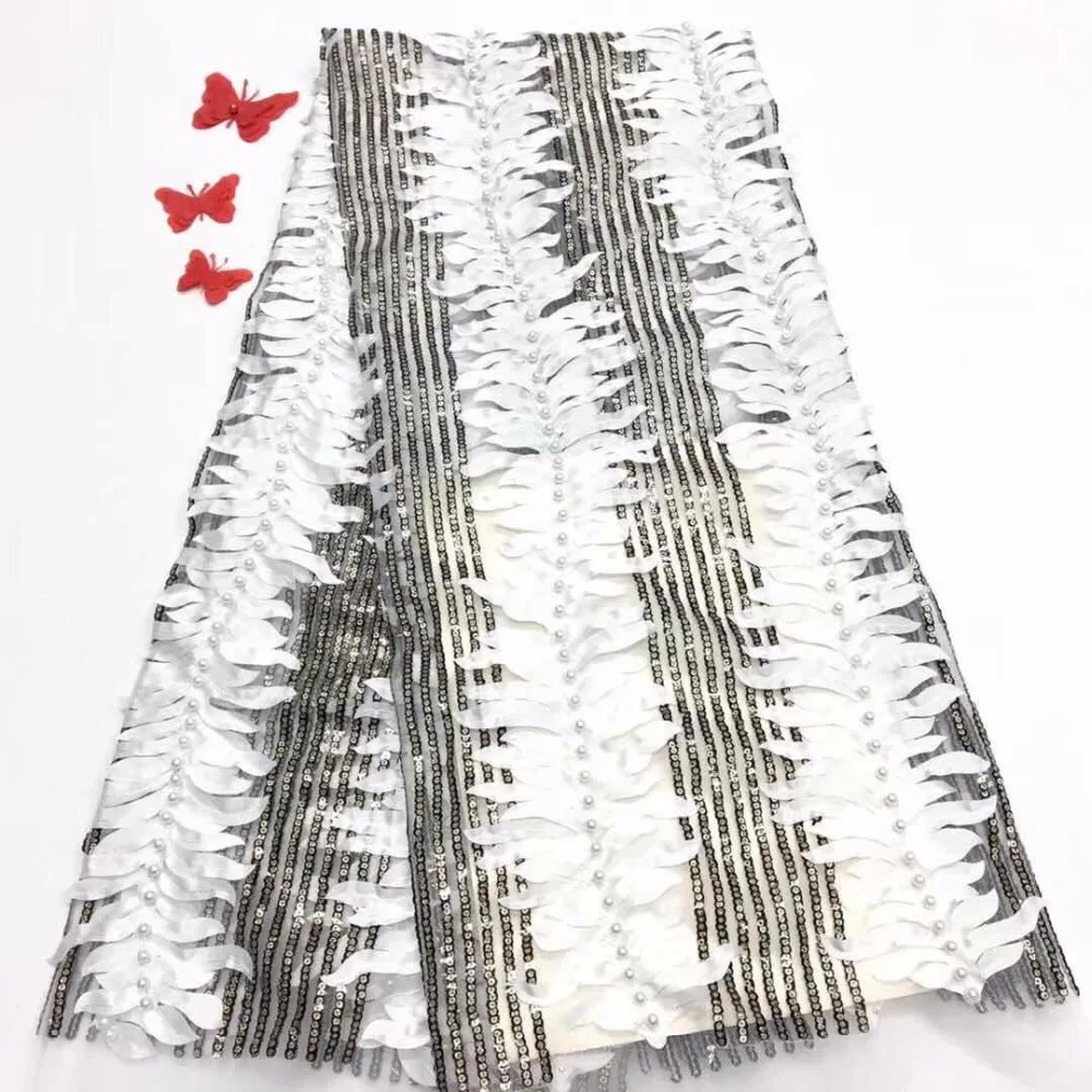 

High Quality Imported Wholesale 100%Polyester African Grey Tulle Lace French Net Beads Lace Fabric For Wedding (FJ-11-18