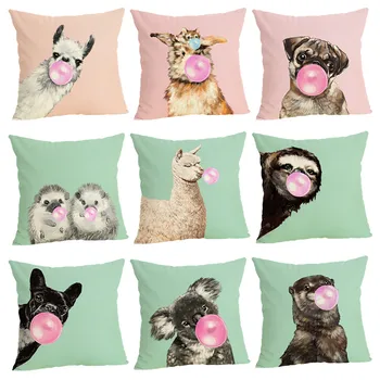 

Factory direct linen pillow Blowing bubbles of animals hug pillowcase cushion cover stock is sufficient to map custom