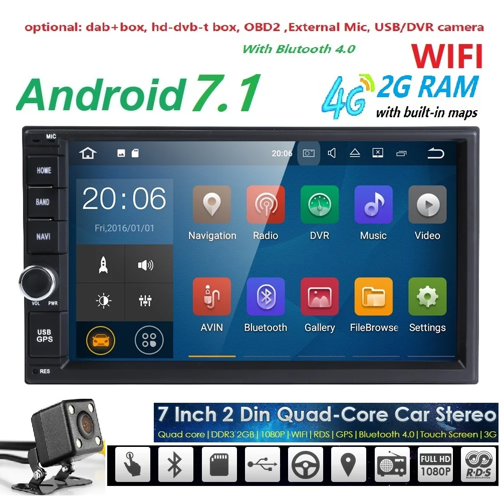 Hizpo Quad Core 7 2 Din Android 7 1 font b Car b font NO DVD