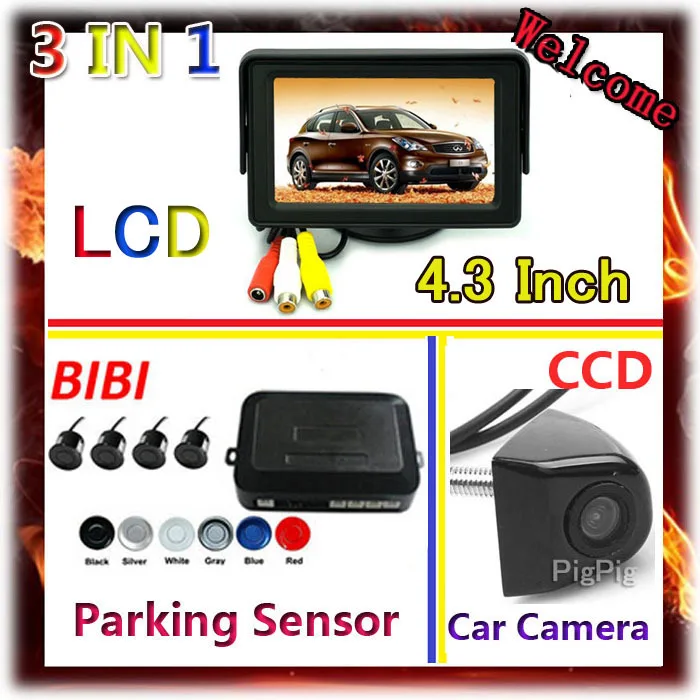 

3 in 1 &4.3 Inch Car Monitor For DVD VCD 2 Video Input & CCD rear view Camera For Car System 4 Sensor Car Parking Sensor Kit