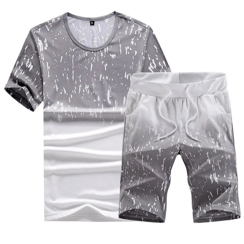 2 Piece Set Men Shorts Summer Casual Gradient Print Sets Sportswear Men's Clothing Men Suit Pants Male Sweatshirt Chandal Hombre
