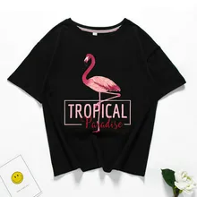 Хлопковая женская футболка с коротким рукавом и принтом фламинго, сексуальный клубный Топ, эластичные футболки, большой размер, уличная одежда