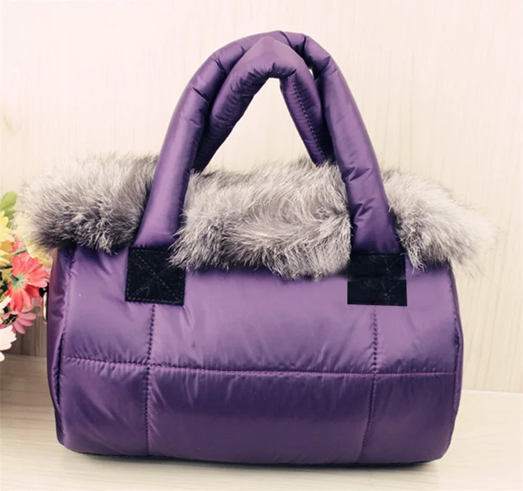 Модная сумка на плечо, женская сумка из лисьего меха, хлопковая пуховая сумка, роскошная брендовая дизайнерская однотонная сумка
