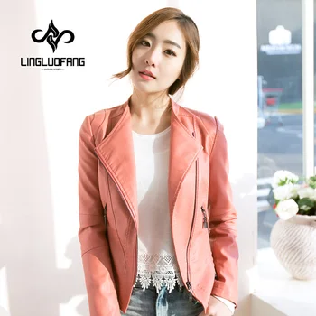 

spring and autumn Brand leather jacket women Slim Short motorcycle jacket black/pink/blue/rose faux leather jackets 15H120